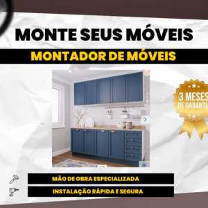 Montagem Cozinha Modulada 4 Peças com 2 Aéreos e 2 Balcões Arizona CabeCasa Branco/Azul Montador de Móveis Campinas