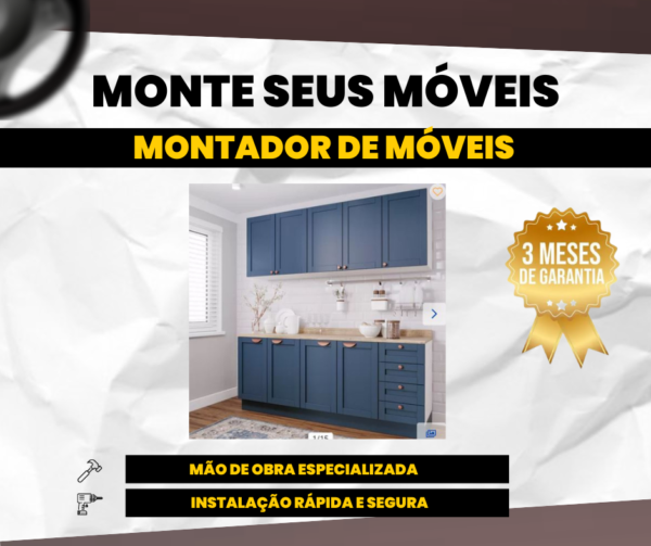 Montagem Cozinha Modulada 4 Peças com 2 Aéreos e 2 Balcões Arizona CabeCasa Branco/Azul Montador de Móveis Campinas