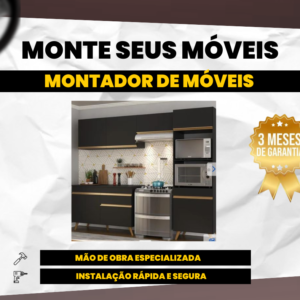 Cozinha Completa 5 Peças 9 Portas 1 Gaveta 2 Nichos para Forno sem Tampo Requinte Yescasa Preto